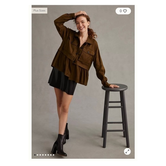 NWT MAEVE Anthropologie Flounced Utility Shirt Jacket Olive Green Medium - Picture 2 of 15